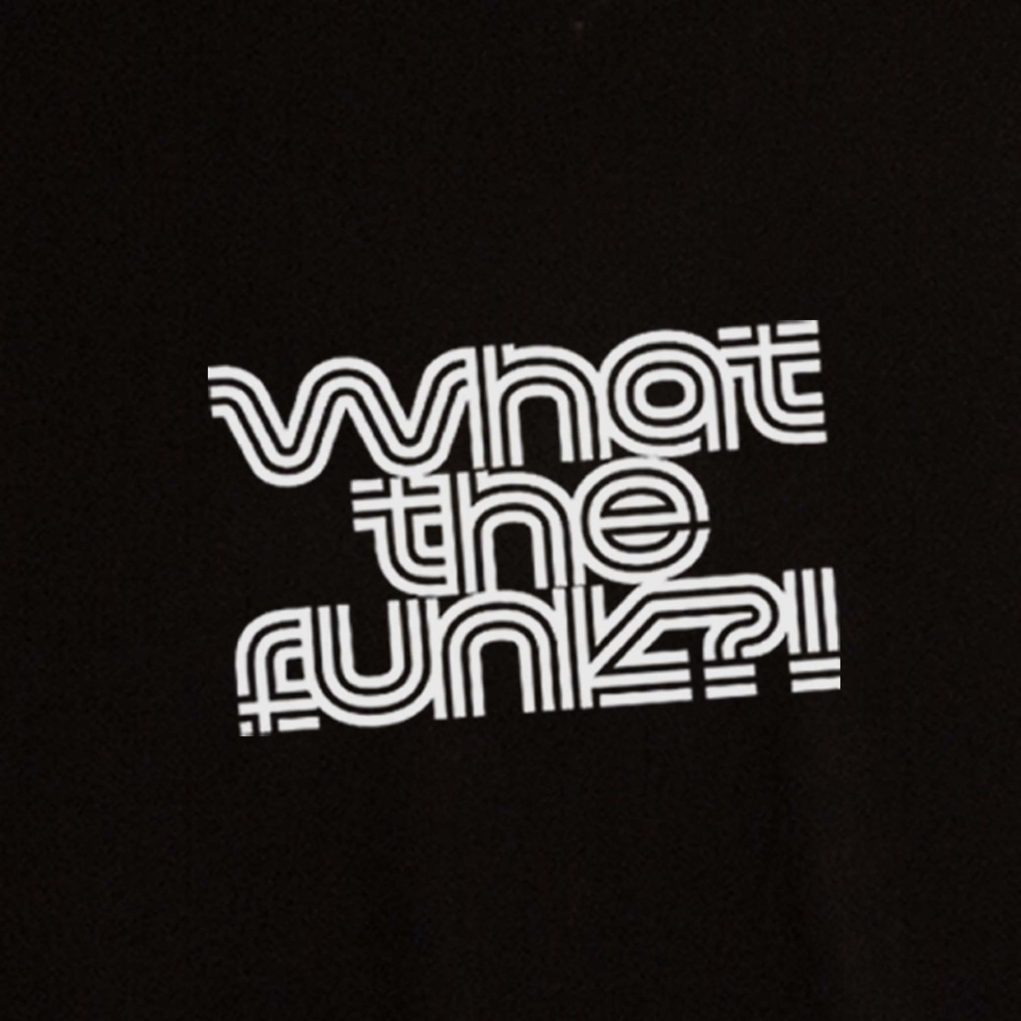 I'm With The Band® "What The Funk?!" T-shirt with white print on black T extreme close up